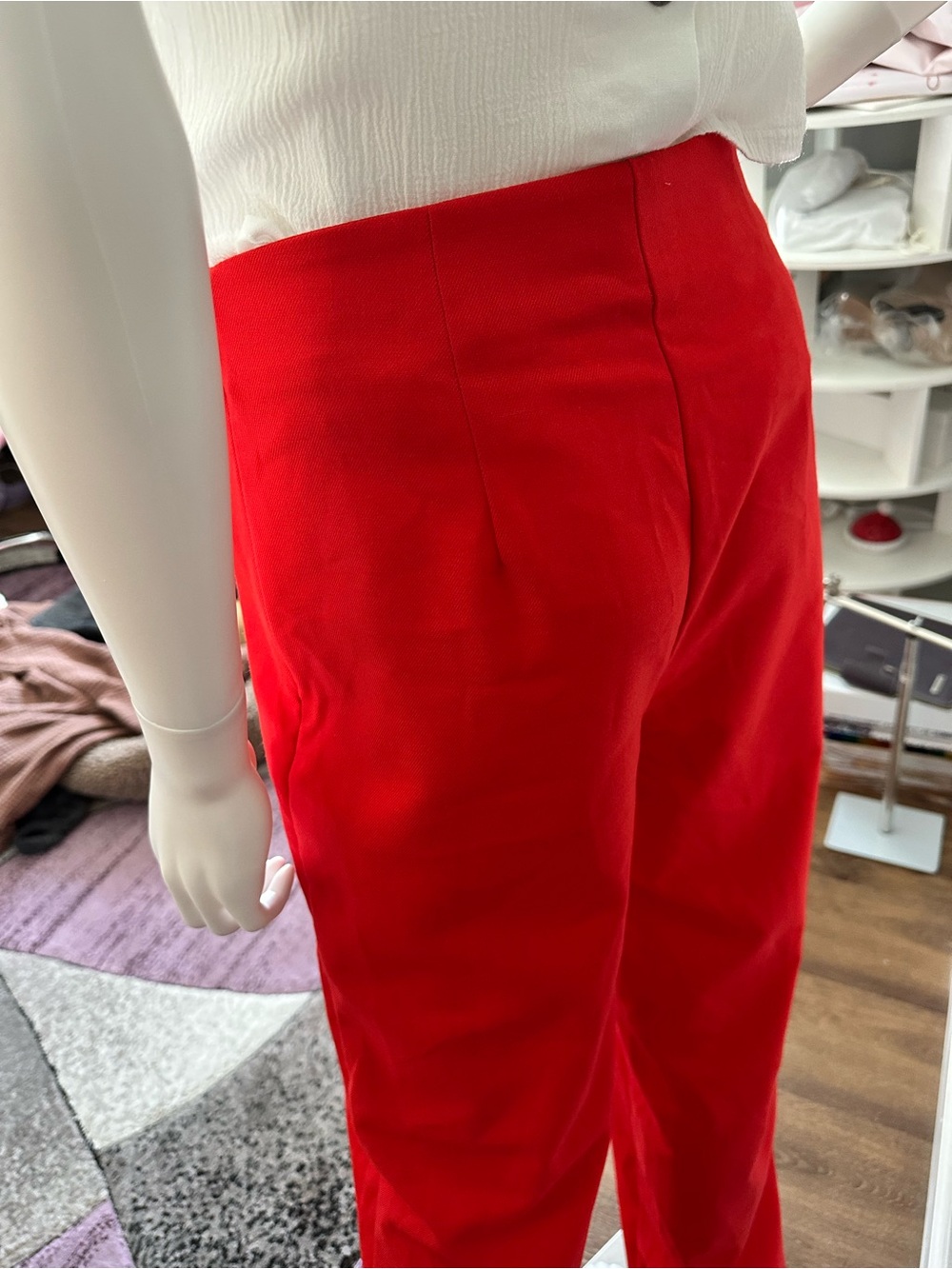 Ann Taylor Red Wide Leg Sailor Pants Gold Crest Buttons - Picture 9 of 9